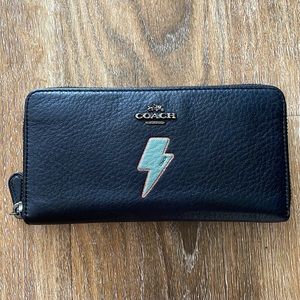 Coach Lightening Bolt Pebbled Leather Zip Around Wallet